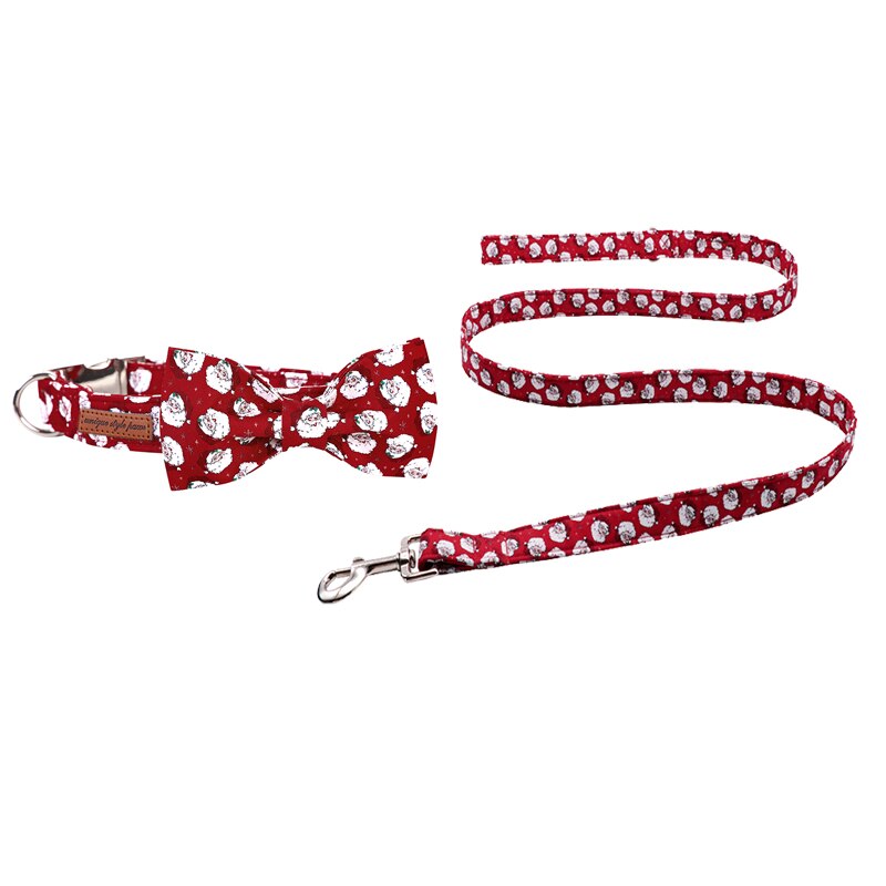 Red Adjustable Christmas Bow Tie Dog Collar with Santa Print