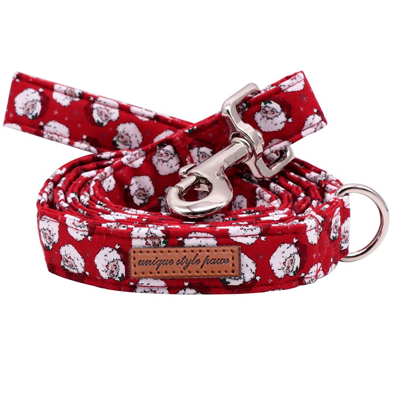 Red Adjustable Christmas Bow Tie Dog Collar with Santa Print