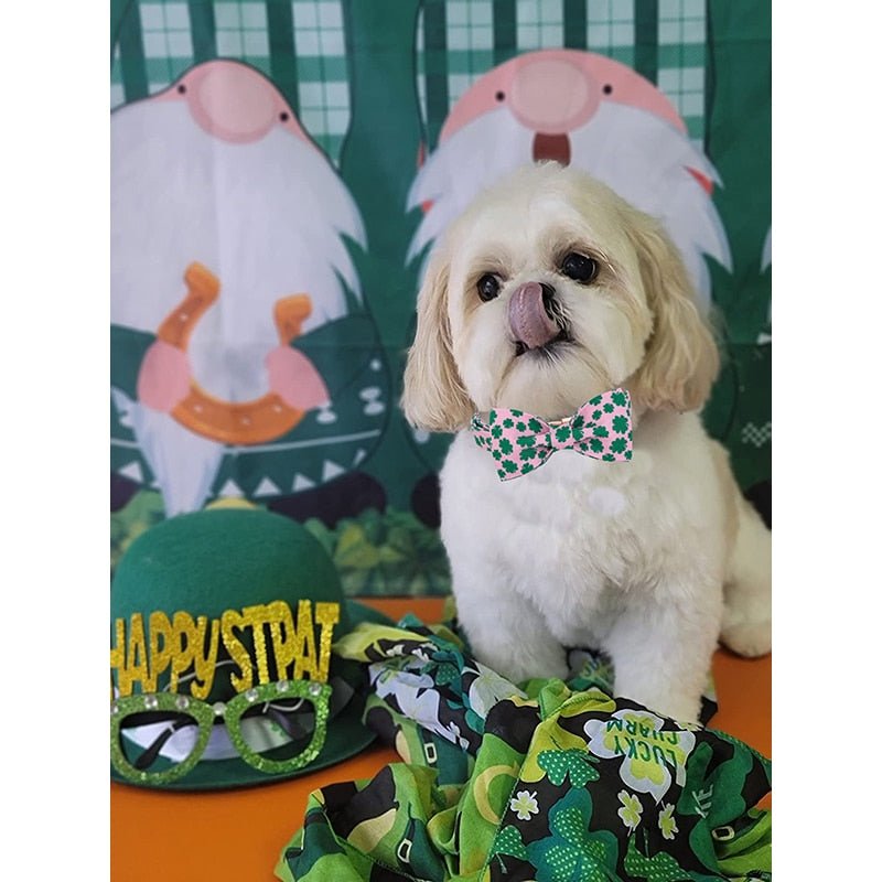 Pink St. Patrick's Day Bow Tie Dog Collar with Clover Print