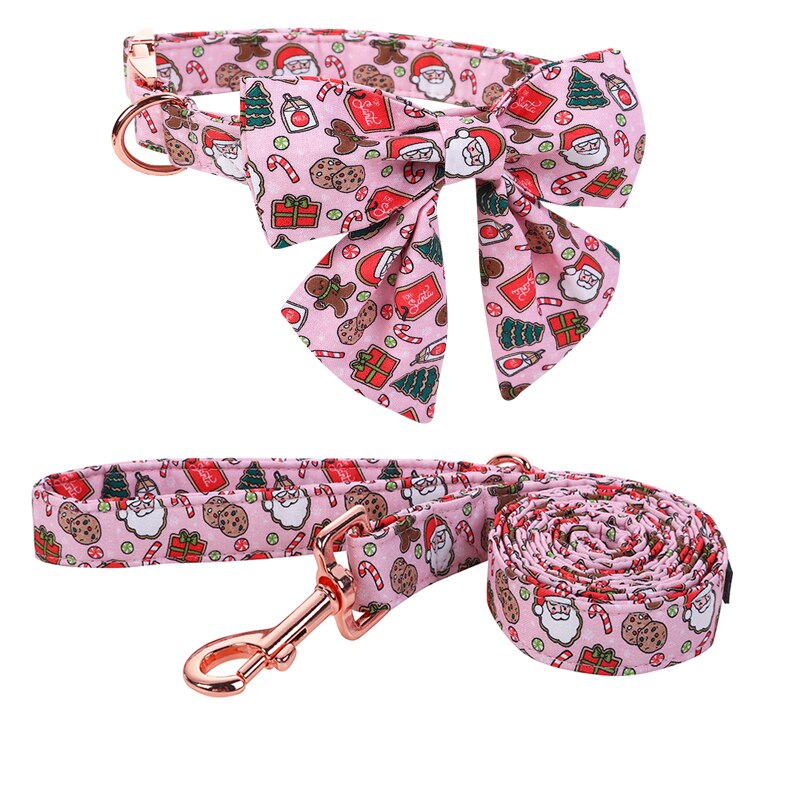 Pink Bow Tie Dog Collar with Christmas Print