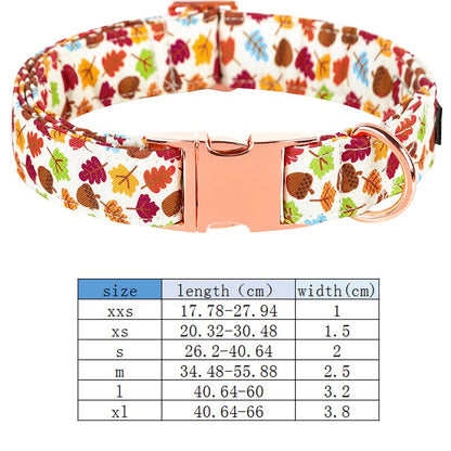 White Bow Tie Dog Collar with Fall Leaves Print